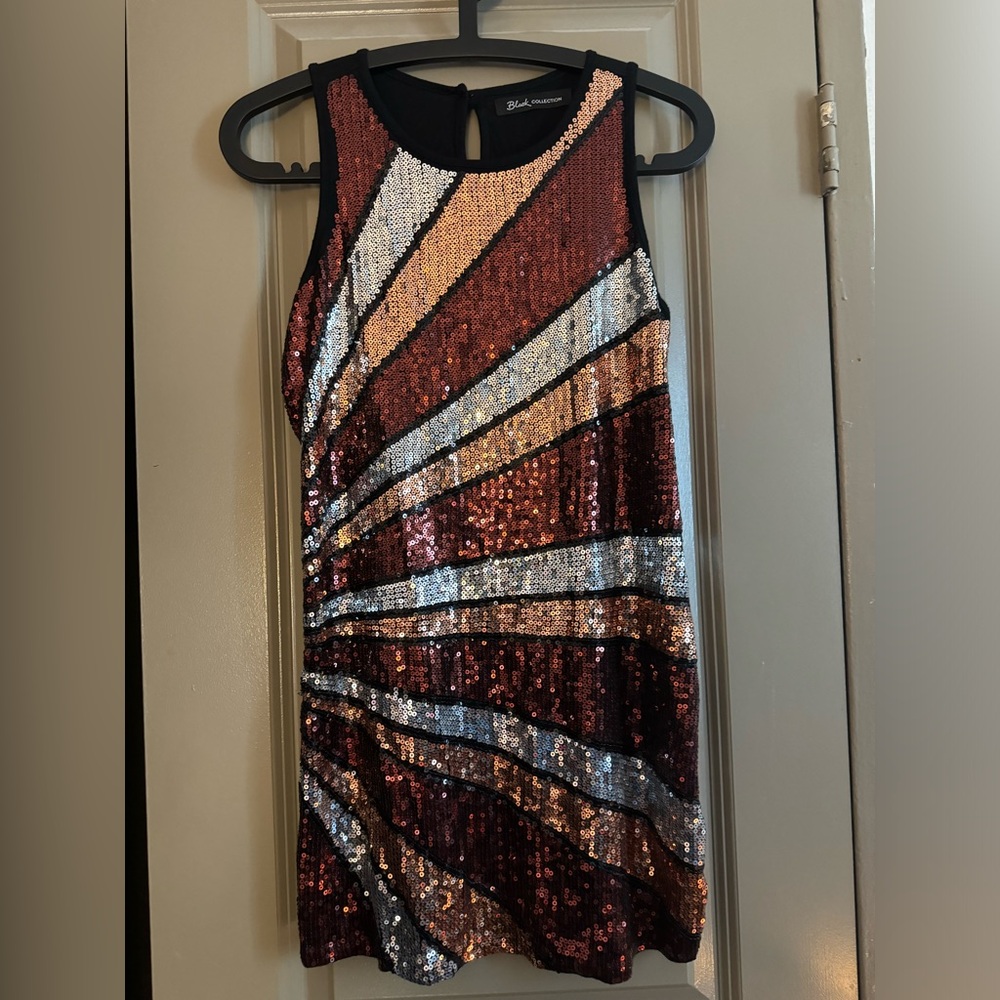 Sequin Sleeveless Dress with Red and Silver Stripes